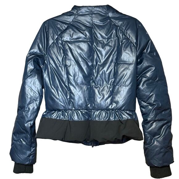 BCBG Max Azria blue down filled peplum jacket vintage button detail women’s M - Picture 2 of 7